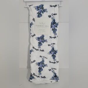 Harmony Hill White and Blue Floral Plush Throw 50x70 By Grace Through faith